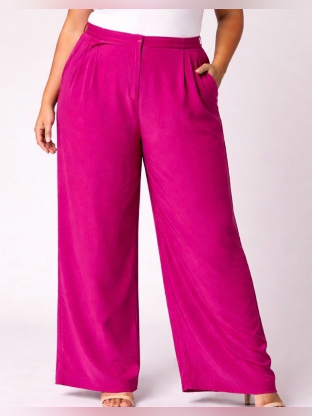Diane von Furstenberg Silk Wide Leg Pants Size 1X Fuchsia High Rise(A520)✨